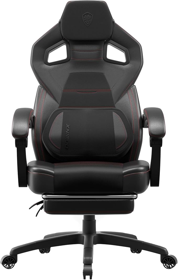 Dowinx Fabric Gaming Chair with Footrest, 350lb Big and Tall Gamer Chair, Wide Seat Ergonomic Computer Chair with Lumbar Massage Support, Wide Back Office Chair for Heavy People, Black