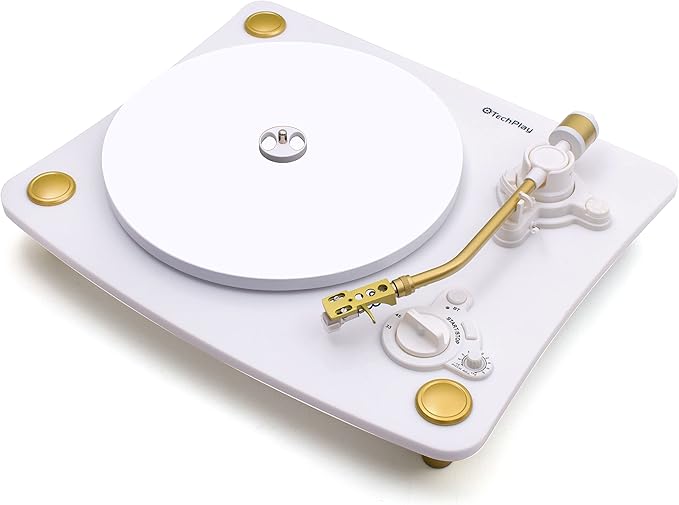 TechPlay Ghost, 2 Speed Belt Driven Turntable with Bluetooth Broadcast. Connects to Your Bluetooth Speakers wirelessly. (White)