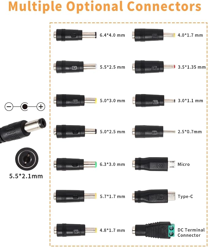3V ~ 24V 3A 72W Power Supply Adjustable 3V 5V 6V 9V 12V 15V 16V 18V 19V 20V 24V Universal VariableAC/DC Adapter 100V-240V AC to DC Converter with 14 Tips for LED Strip Light Speaker Router