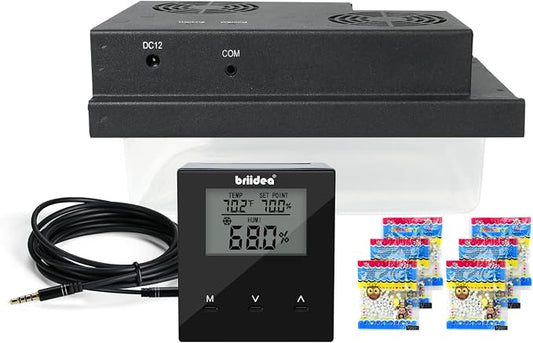 Briidea Electric Humidifiers for Cabinet (1-8 Cubic Ft.), 30% RH~80% RH Humidity Setting Values, Perfect Monitoring Temperature and Humidity, 12V Adapter Power Supply