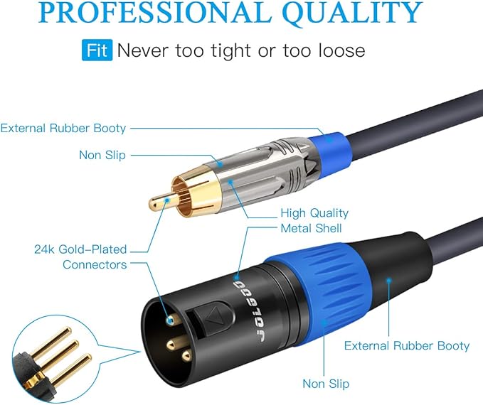 JOLGOO RCA to XLR Cable - Dual RCA to Dual XLR HiFi Audio Cable, 25 Feet, 4N OFC Wire, for Amplifier, Mixer, Microphone