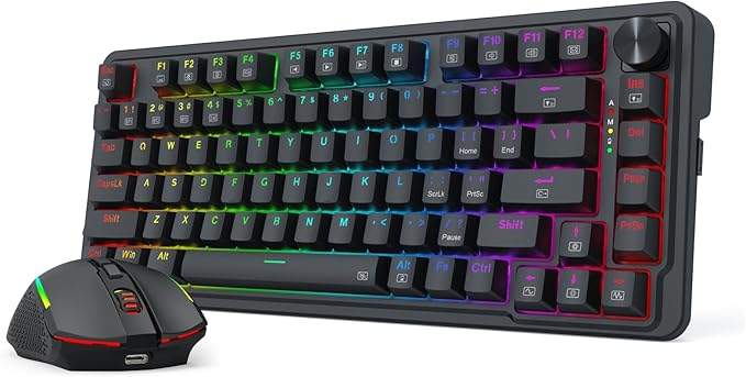 Redragon S168 3-Mode Wilreess Gaming Keyboard & Mouse Combo, 81 Keys K673 PRO RGB Gasket Keyboard and 8000 DPI M693 Gaming Mouse Bundle, Convenient Shared Dongle