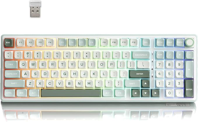 RK ROYAL KLUDGE R98 Pro Wireless Mechanical Keyboard, Creamy Bluetooth/2.4GHz/Wired RGB Gaming Keyboard with Number Pad and Knob, MDA Profile PBT Keycaps, Gasket Hot Swappable Tactile Switch, Cyan