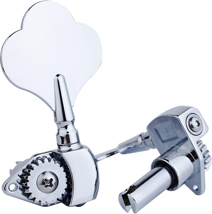 Guyker Open Frame Electric Bass Machine Head (2R + 2L) - 1:20 Ratio Gear Tuners Tuning Key Pegs - chrome