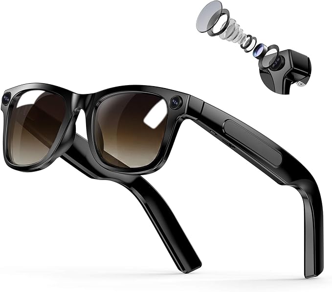 EarlySincere Smart Glasses with 4K Camera & EIS, Audio Video Recording Glasses with Live Translation Voice Assistant, Gradient Tea Sunglasses Lenses, UV400 Protection TR90 Frame