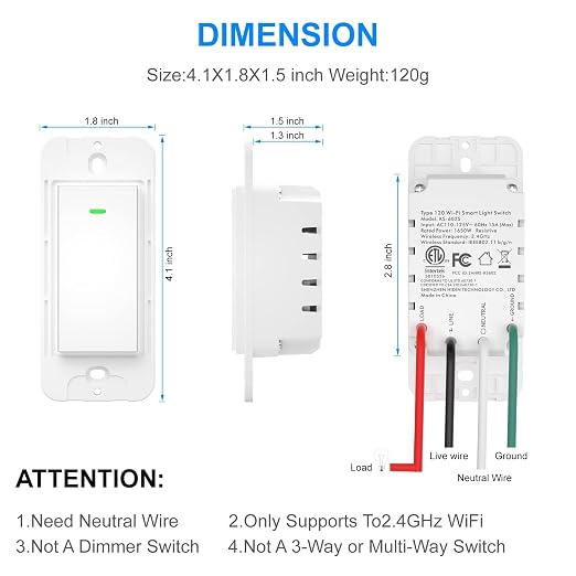 Smart Light Switch, 15A Smart Wifi Light Switch with Remote Control and Timer, Compatible with Alexa, Google home and IFTTT, No Hub required, Easy and Safe installation, ETL and FCC listed(2gang)