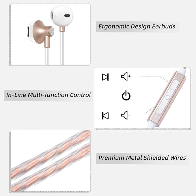 ibrain Type C Air Tube Headphones USB C EMF Free Earbuds Air Tube Earbuds with Microphone Anti EMF Airtube Headsets in-Ear Earphones for Safe Listening
