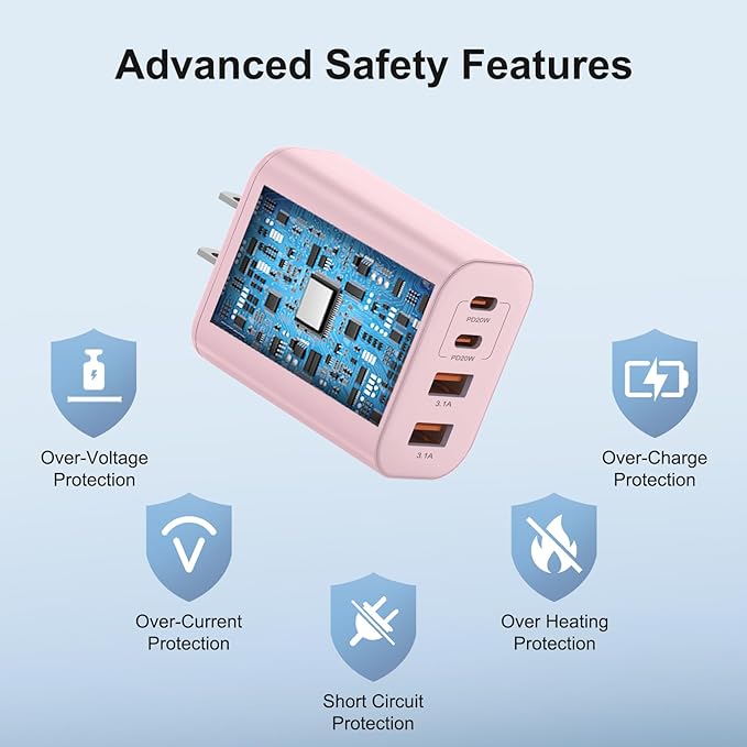 40W USB C Charger Block, iPhone 17 16 15 Charger Fast Charging,2-Pack 4-Port Fast Charging Block with 10FT Type C Cable Multiport Power Block for iPhone Air/iPhone17/16/15 Pro Max/iPad/Samsung(Pink)