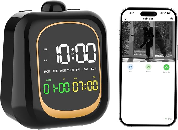Hidden Camera Clock - WiFi Full HD 2K Indoor Spy Security Camera Night Vision Motion Detection Nanny 2.4G/5G WiFi Real Time Watch Live Video Nanny Cam
