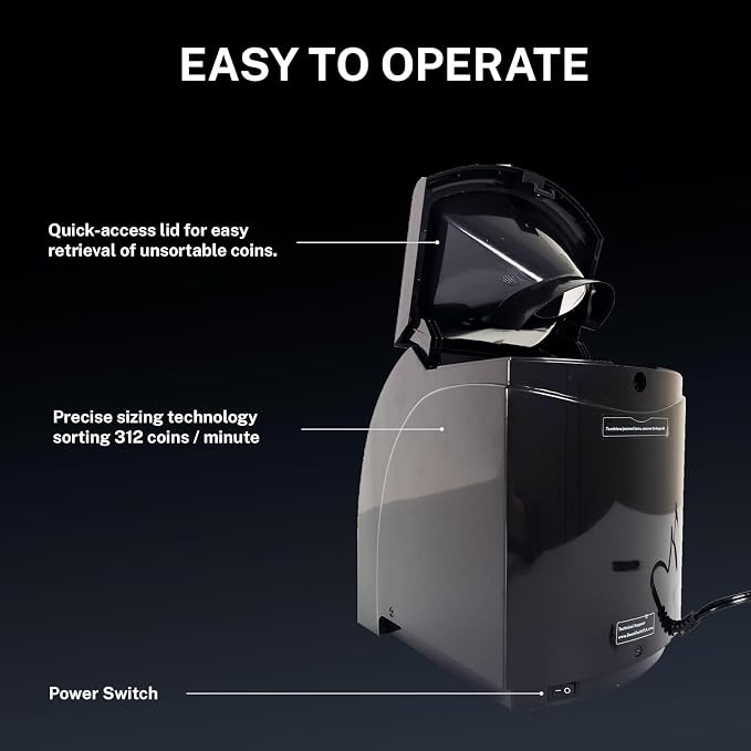 Automatic Coin Sorter and Counter with Display, 2 Row with Quick-Access Lid, Patented Anti-Jam Technology, Coin Wrapper Starter Pack Included, with Value Counting Coin Counter (CSD-2000)