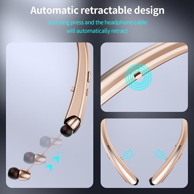 Neckband Bluetooth Headphones, Wireless Retractable Headset with Mic, IPX5 Sweatproof Earphones, Noise Cancelling Earbuds | 22H Playtime for Sports/Running/Driving (Rose Gold)