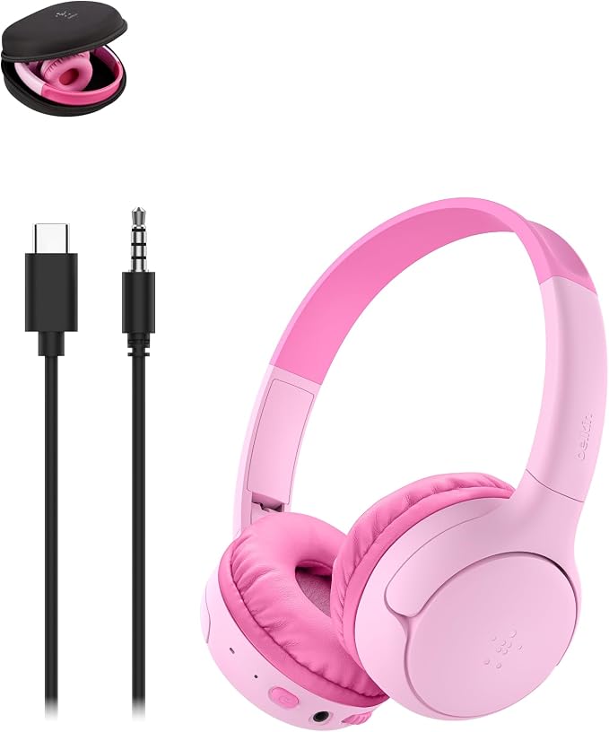 Belkin SoundForm Mini 2 Wireless Kids Bluetooth Headphones - On-Ear Earphones w/ 55H Battery Life, 85dB Safe Volume Limit, Built-in Microphone - Toddler Headphones for iPad, Tablet, School, Travel