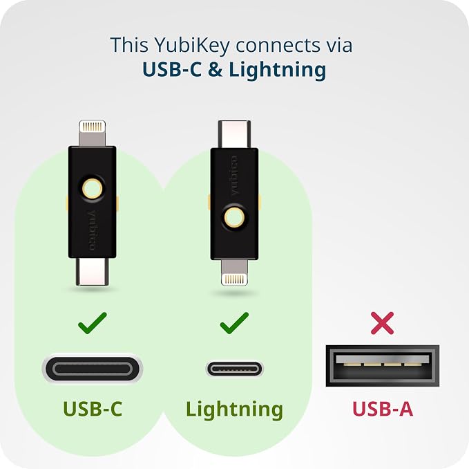Yubico - YubiKey 5Ci - Multi-Factor authentication (MFA) Security Key and passkey for iPhone/Android/PC, Dual connectors for Lighting/USB-C, FIDO Certified