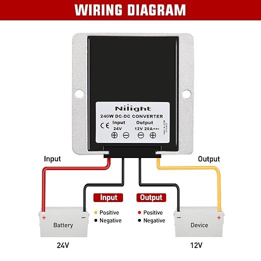 Nilight 24V to 12V Voltage Converter 240W 20A Regulator Step Down to 12VDC Waterproof DC Convert Reducer Power Supply Transformer Module for Golf Cart Scooters Trucks