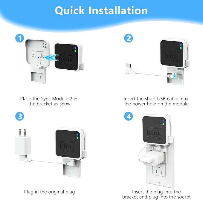 256GB USB Flash Drive with Outlet Wall Mount for Blink Sync Module 2, USB Storage and Sync Camera Mount for Blink Outdoor Indoor Security System (Sync Module 2 is NOT Included),White