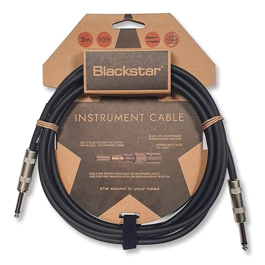 Blackstar 3m (10ft) Instrument Cable Straight ¼” Jack to Straight ¼” Jack for Bass/Electric Guitar/Electro-Acoustic/Keyboard/Amp (BSCABLESTD10FTSS)
