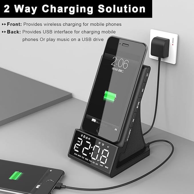 8-in-1 Wireless Charging Station with Bluetooth Speaker, Alarm Clock,FM Radio,Remote Control,Fast Charging Dock Compatible with iPhone 17/16/15/14, Samsung S25/S24,Android Phones
