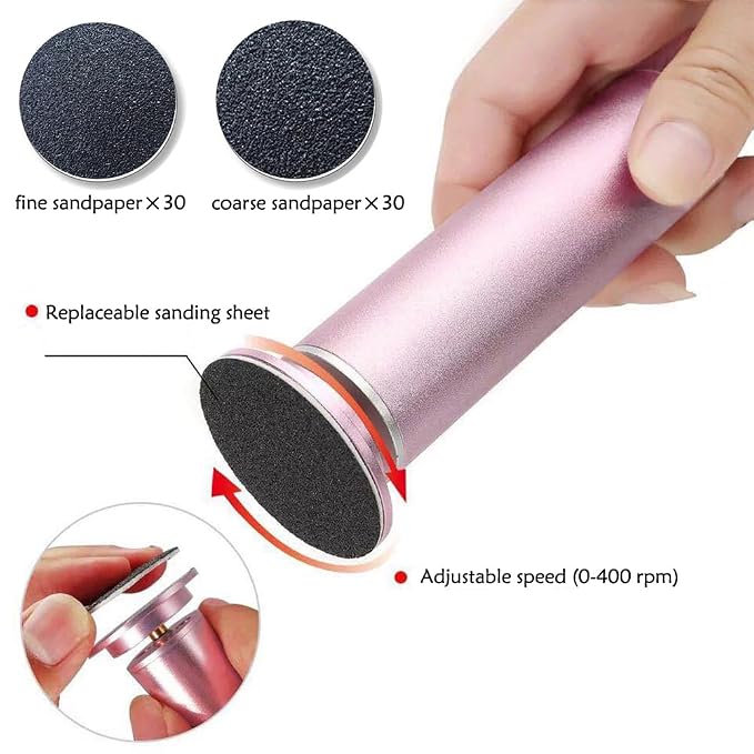 Dr.Pedi Electric Callus Remover for Feet Speed Adjustable Electric Foot File with 60pcs Replacement Sandpaper Discs Pro Pedicure Foot Filer Dead Dry Hard Skin Calluses Foot Grinder Pink
