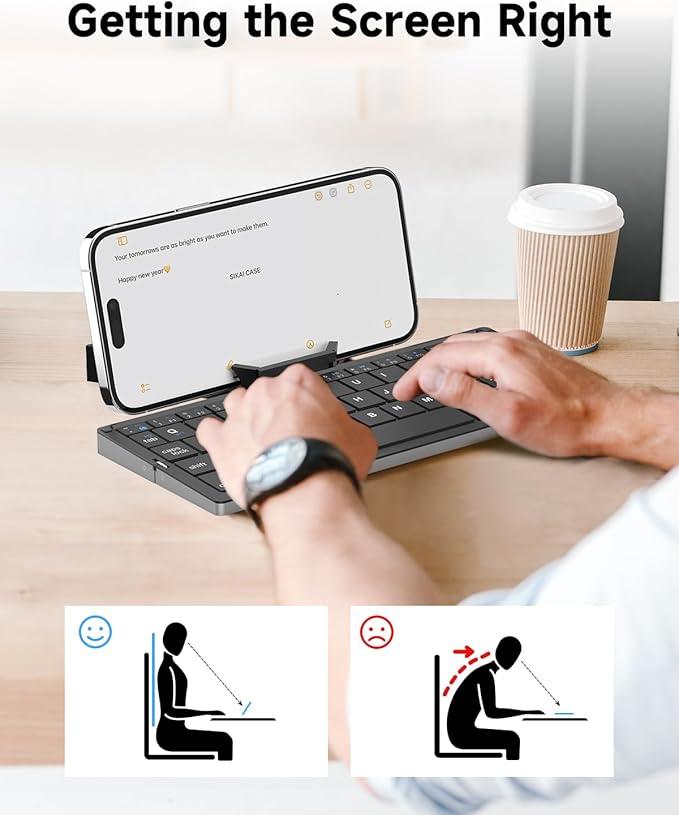 SIKAI CASE Foldable Bluetooth Keyboard with Magnetic Stand,Aluminum Alloy Mini Quiet Folding Portable Lightweight Travel Rechargeable Pocket for Tablet,iPad, Phones, Black