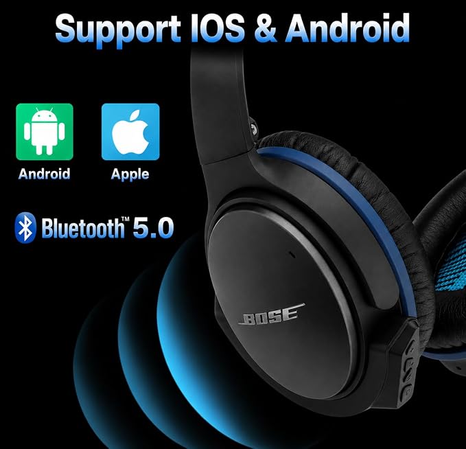 Upgraded aptX Wireless Bluetooth Adapter for Bose QuietComfort 25 QC 25Headphones with Mic/Volume Control, Black