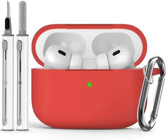 Ljusmicker for AirPods Pro Case Cover with Cleaner Kit,Soft Silicone Protective Case for Apple AirPods Pro 2nd/1st Generation Case for Women Men,AirPods Pro Case Accessories with Keychain-Red