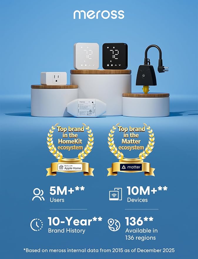 meross Matter Presence Sensor MS605, Battery-Powered 4-in-1 Smart Motion Sensor with AI Learning, IP67 PIR & Light & mmWave Radar, Matter Over Thread, Supports Home Assistant, HomeKit, Alexa (2 Pack)