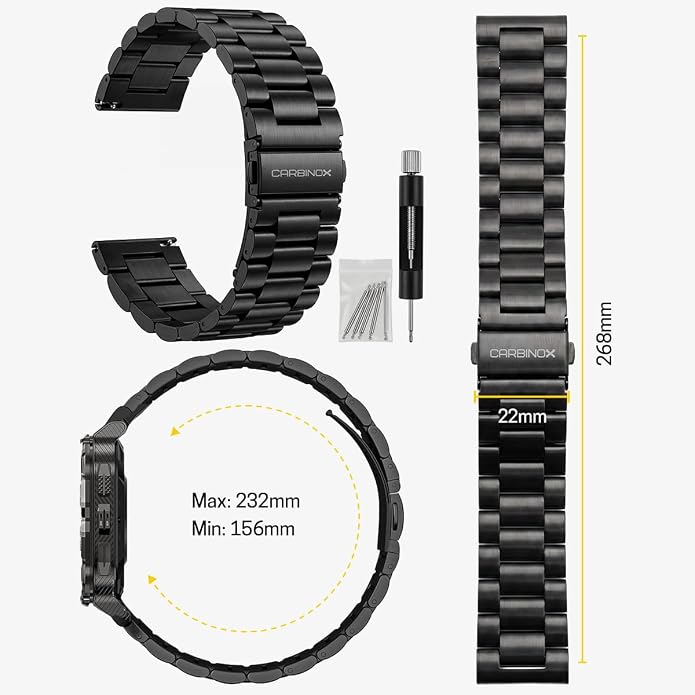 CARBINOX Band Durable 22mm Compatible Smartwatches Adjustable, Secure Fit