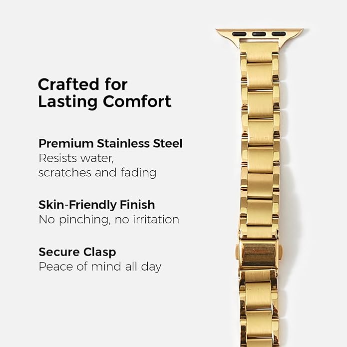 My Pretty Strap - Compatible Apple Watch Band Strap, Stainless Steel Fashion iWatch Replacement Strap- Easy Resizing, No Tool Needed, Fits Most Wrists- Compatible with Series 1-11, SE and Ultra