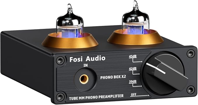 Fosi Audio Box X2 Phono Preamp, Mini Stereo Audio Hi-Fi Preamplifier with Gain Gear, Pre-Amplifier for MM Turntable Phonograph and Record Player, with DC 12V Power Supply