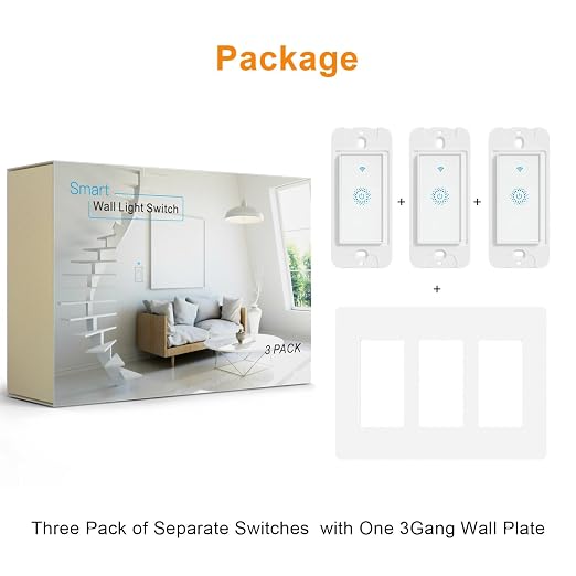 Milfra Smart Switch 3 Gang Alexa Light Switch Smart WiFi Light Switch Compatible with Alexa Google Home and IFTTT, Voice and Remote Control, No Hub Required