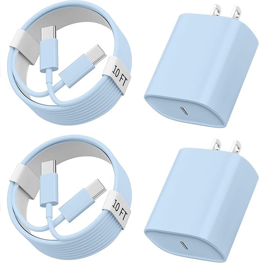 Phone 17 16 15 Charger Fast Charging, 10 FT Long USB C Charger Cord with 20W Type C Fast Phone Charging Block forPhone 17/17 Pro/17 Pro max/Air/Phone 16 15 Pro Max Plus, iPad, Android,Blue