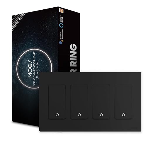 MOES 2nd Generation WiFi Smart Light Switch, Wall Switch 2.4GHz, Neutral Wire Required, Smart Life APP Remote Control, Compatible with Alexa, No Hub Required, Black 4 Gang
