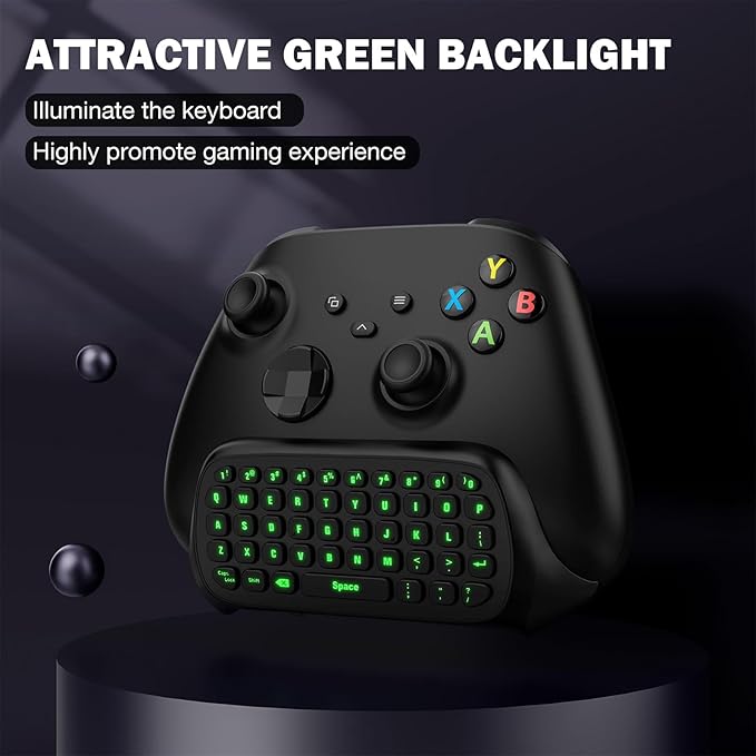 MoKo Green Backlight Chatpad for Xbox One Controller/Series X/S, 2.4G Receiver Chatpad Wireless Message Keyboard Keypad with Headset/Audio Jack for Xbox-One/One S/Elite/2 Controller, Carbon Black