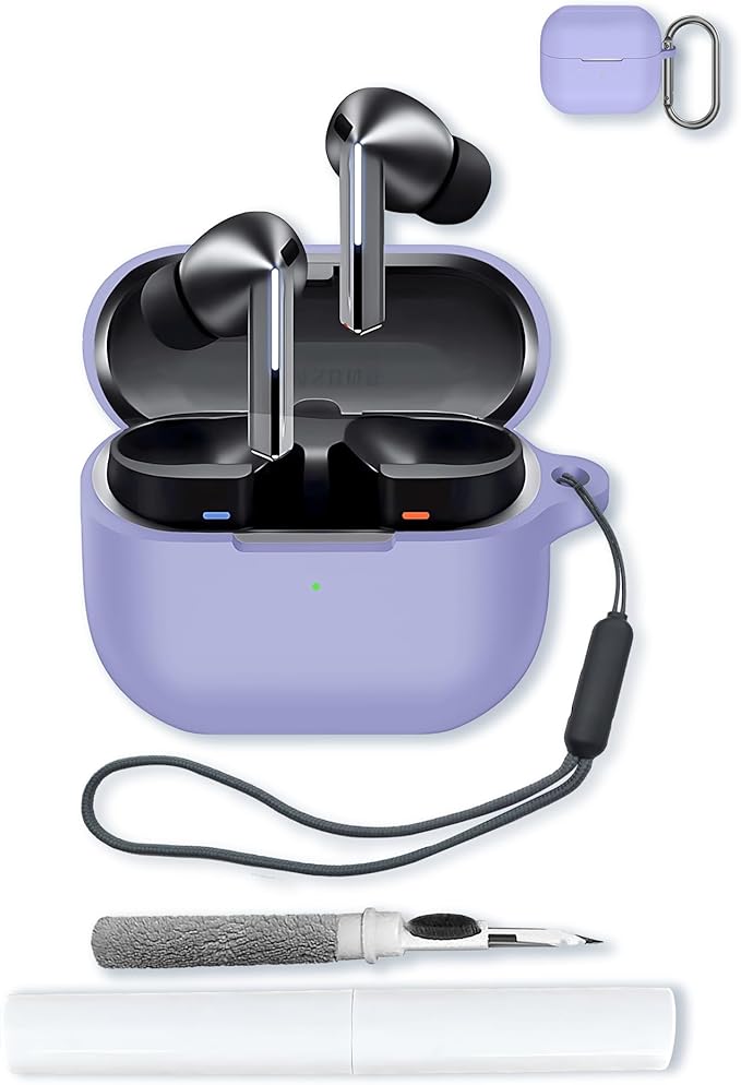 generic Compatible with SAMSUNG Galaxy Buds 3 case,for Galaxy Buds 3 pro Soft Silicone Case Cover with Keychain,Cleaning Kit and Lanyard,Shockproof,for Galaxy Buds 3/pro (2024) Accessories-Purple