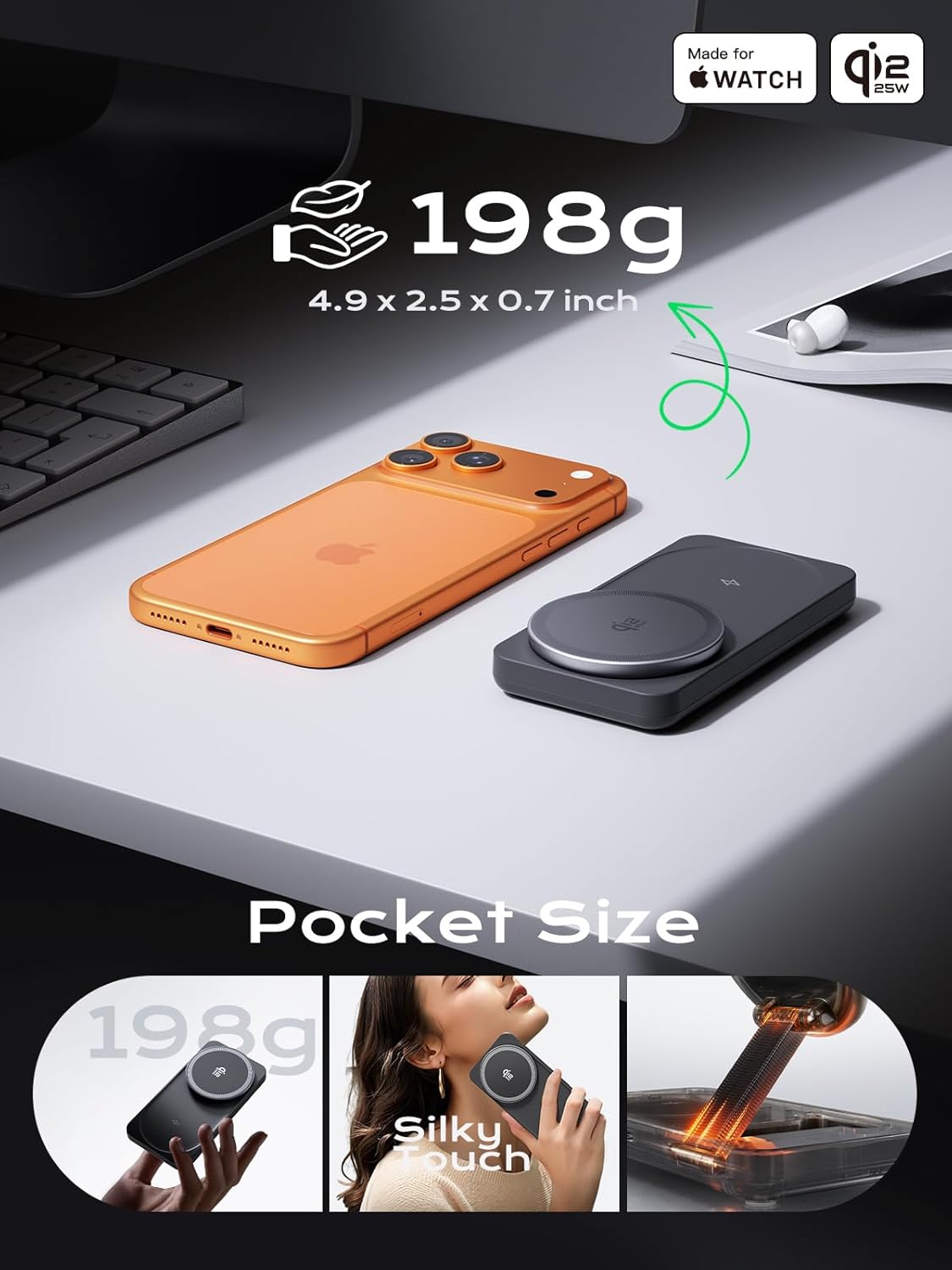 THREEKEY Qi2 25W MagSafe 3-in-1 Wireless Charging Station, MFI Certified by Apple, Fast Foldable Charger Stand for iPhone 17/16/15/14/13/12 Pro Max, Apple Watch, AirPods(45W Adapter Included)