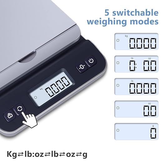 QP Shipping Scale, 86lb/0.1oz High Accuracy Digital Postal Scale for Packages, Hold/Tare Function, Backlit LCD Display, Flip-up Holder, Postage Scale, Mail Scale, Battery & Tape Measure Included