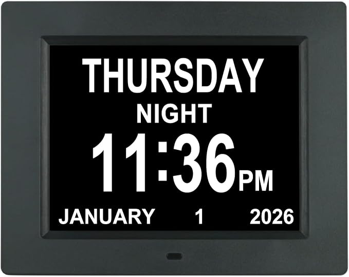 Aowasi Digital Clock Large Display with Date and Day of Week, 8 Alarm Options, Extra Large Digital Clock with Non-Abbreviated Day & Month Alarm Clocks for Seniors Dementia(Black)