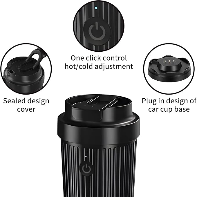 Heated Cup,Car Cup Holder,Intelligent Cooler Mug|One Touch Switch|12 OZ Coffee Mug|Car Smart Heating & Cooling Bottle,Car Coffee Warmer,Chirstmas Gift for Parents and Friends