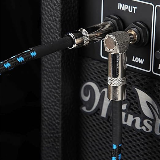 dophee 6 Pack 10ft Guitar Cable, 1/4" TS Port Instrument Bass AMP Cord for Electric Mandolin Piano Keyboard Mixer Amplifier Speaker Pro Audio (Right Angle to Straight, Multicolored)