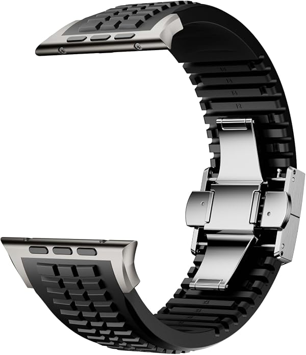 Silicone Watch Band Compatible with iWatch Ultra 2 / Ultra/Series 10 9 8 7 (44mm 45mm 46mm 49mm), Sport bands with Folding buckle, Rugged Heavy Duty Modern Design for Men