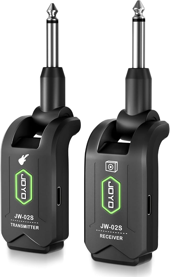 JOYO 5.8GHz Wireless Guitar System Rechargeable Transmitter Receiver with 4 Channels, Low Latency, 48kHz/24Bit, 65ft Range, 6 Hour Battery for Electric Guitar & Bass (JW-02S)