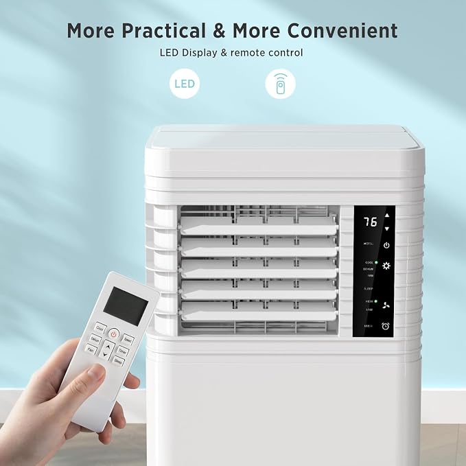 COWSAR 8,000 BTU Portable Air Conditioners Cool Up to 350 Sq.Ft, 4 Modes Portable AC with Remote Control/LED Display/24Hrs Timer/Installation Kits for Home/Office/Dorms, White
