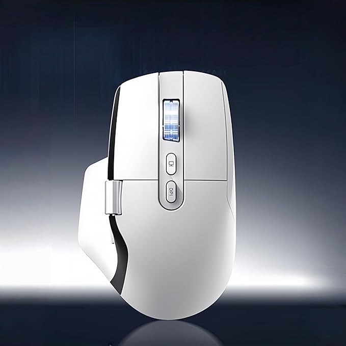 Ergonomic Wireless Mouse with Infinite Scroll & Side Scroll Wheel, Bluetooth & 2.4G Rechargeable Office Mouse, 5-Device Multi-Connection, OLED Display, PixArt 3220 Sensor for Laptop PC Mac (White)