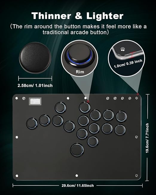 Haute42 Leverless Controller Arcade Stick: Haute42 R16 Black Leverless Controller with Rims,Premium Black Leverless Controller with Crystal Low-Profile Switch for PC/PS4/Switch Game,Support Hot Swap & SOCD