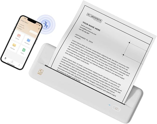 HPRT Wireless Portable Printer - Bluetooth Thermal Printer for Travel, Mobile Office, School, Home Compatible with iOS Android,White