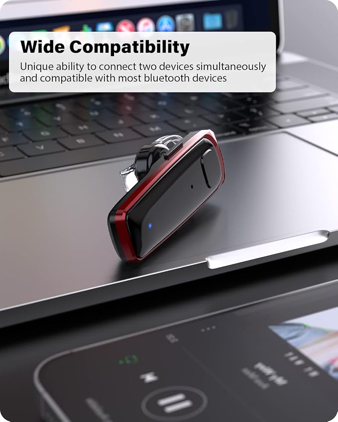 ADADPU Bluetooth Headset - V5.0 Wireless Handsfree Earpiece Built-in Dual Mic Noise Cancelling, 10 Days Standby 16Hrs HD Talktime Ultralight Headset for iPhone Android Samsung Laptop(Red)