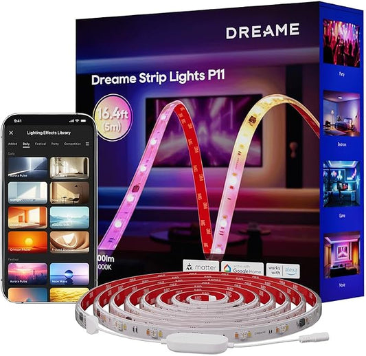 DREAME RGB IC LED Light Strip, 4-in-1 Technology Music Sync Color Changing Lights, 60 LEDs/m High Density Bright DIY 50 Segments, Works with Matter Alexa Google Home, Waterproof for Home Party Deco