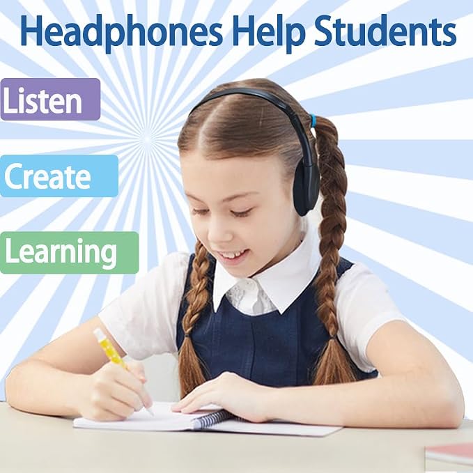 50 Pack Classroom Headphones Bulk for Students School, Wired Class Set Headphones for Kids Children Toddler Boys Girls Teen(Black)