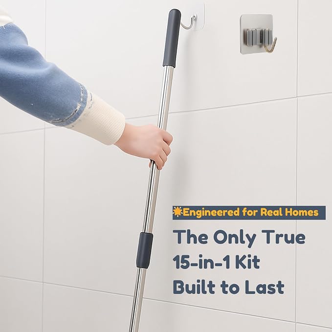 15-in-1 Electric Scrub Brush Cordless, Power Scrubber for Bathroom Tile Grout Cleaning, Waterproof Cleaning Brush with Extension Handle, 3 Speed Electric Cleaning Tools - Malphy