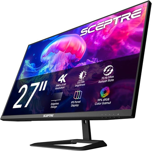 Sceptre Prime 4K IPS 27" 3840 x 2160 UHD Monitor up to 70+Hz DisplayPort HDMI 100% sRGB Build-in Speakers, Machine Black 2026 (U275W-UPT Series)